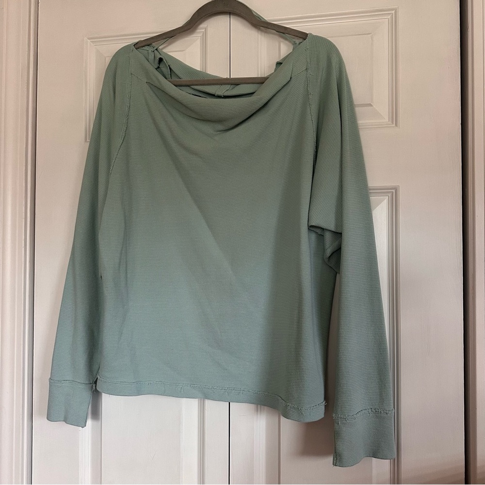 We The Free People Oversized Sea-green off-the-shoulder Sweater Top